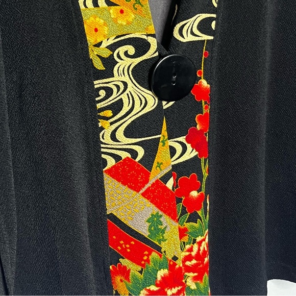 Soft Surroundings Floral Trim Border Cardigan Button Medium Black 3/4 Sleeve - Picture 5 of 8